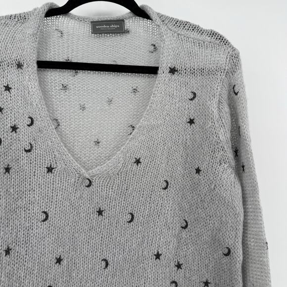 Wooden Ships Moon Stars Sweater VNeck Witchy Whimsigoth Goth Pullover Small/Med - Picture 3 of 11